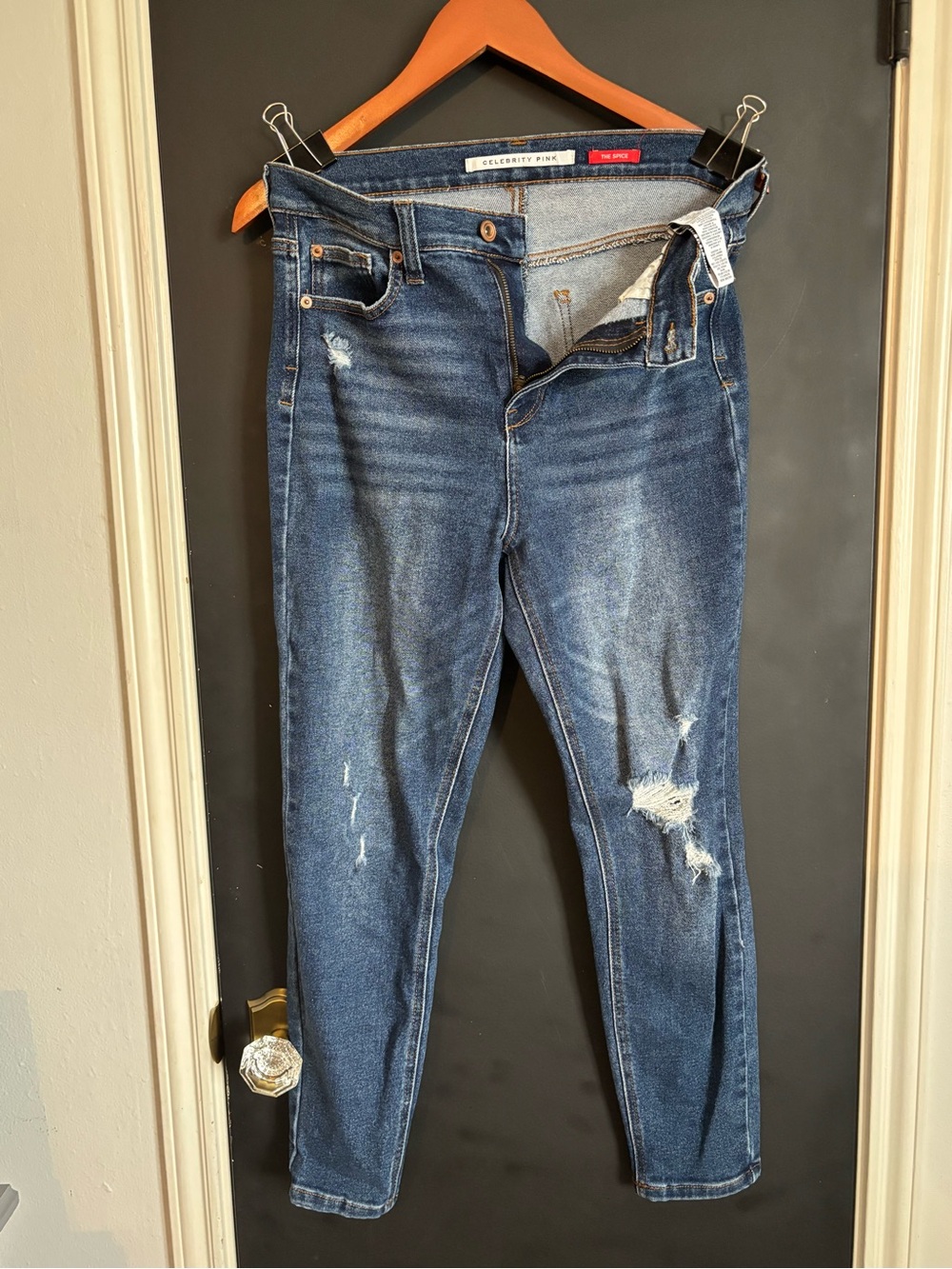 Celebrity Pink Women's Dark Blue Skinny Distressed Jeans